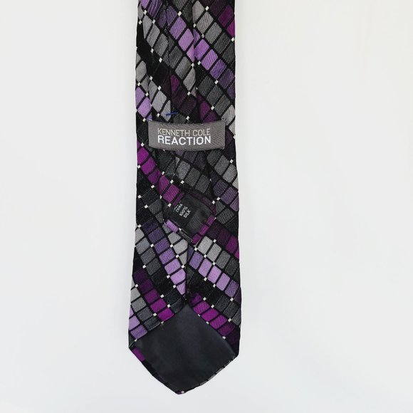 Kenneth Cole Reaction Men's Necktie 100% Silk Multicolor Rectangle/Dots Design - Picture 5 of 10